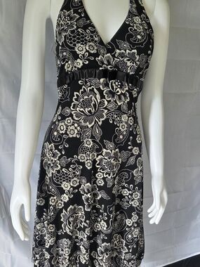 Vintage B. Smart Y2K Black White Floral Halter Dress Whimsigoth Fairycore 5/6